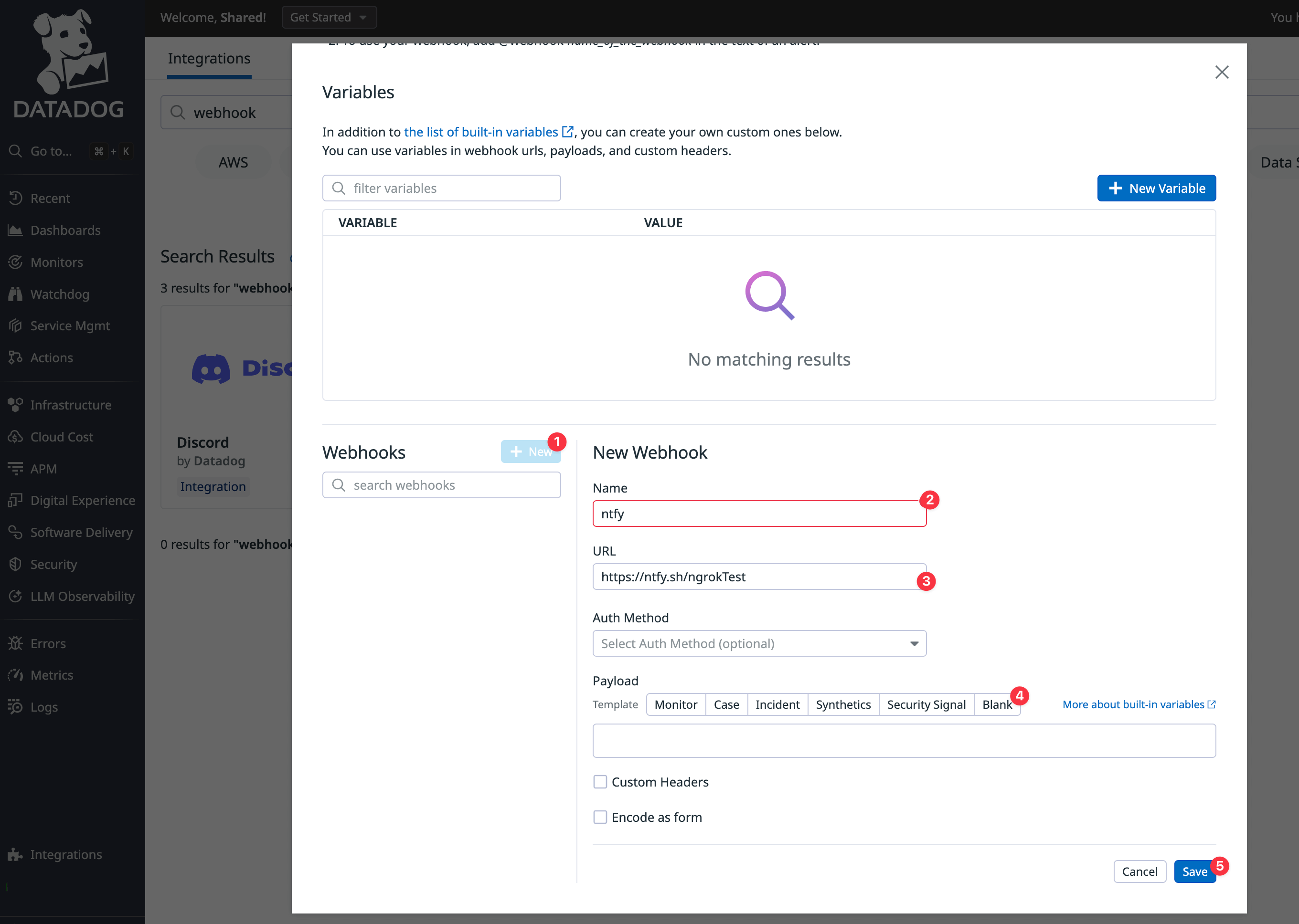 Datadog add webhook
