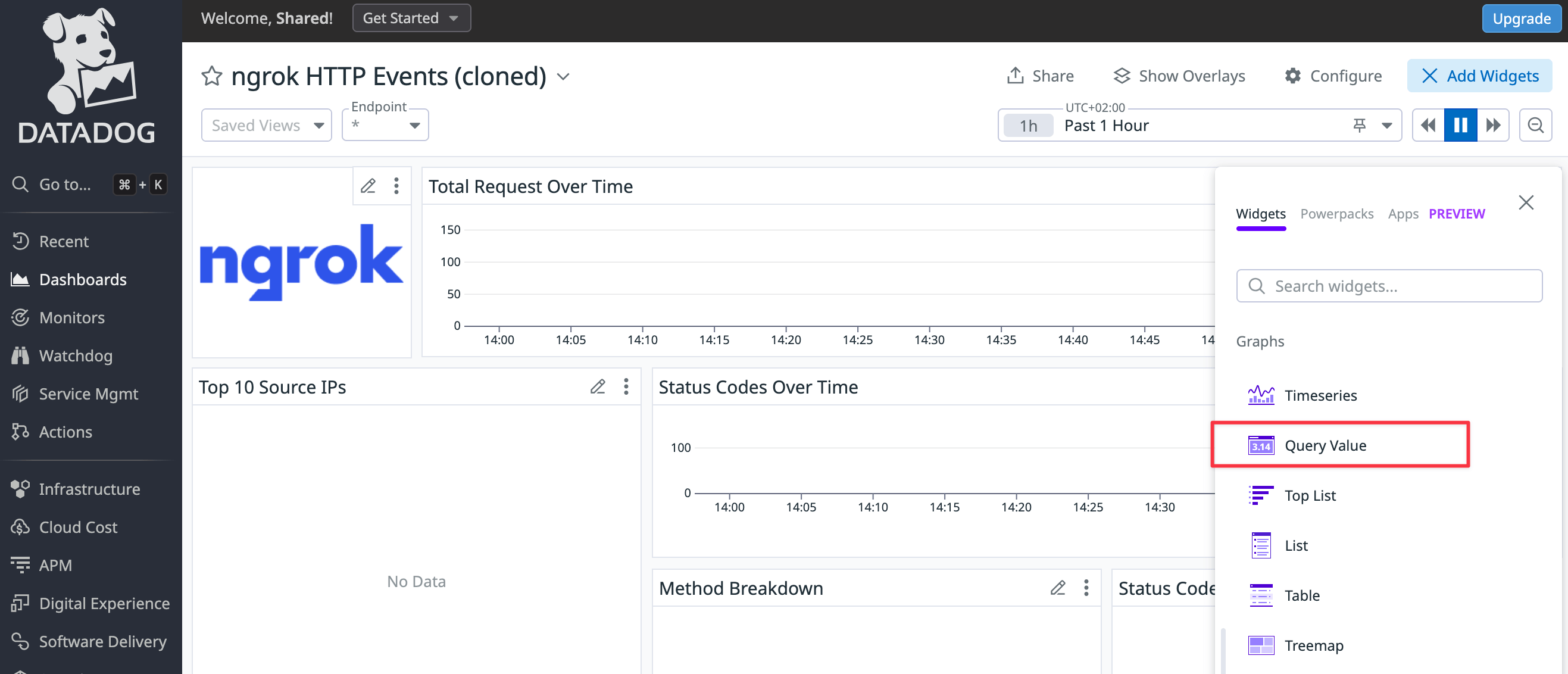 Datadog add widget