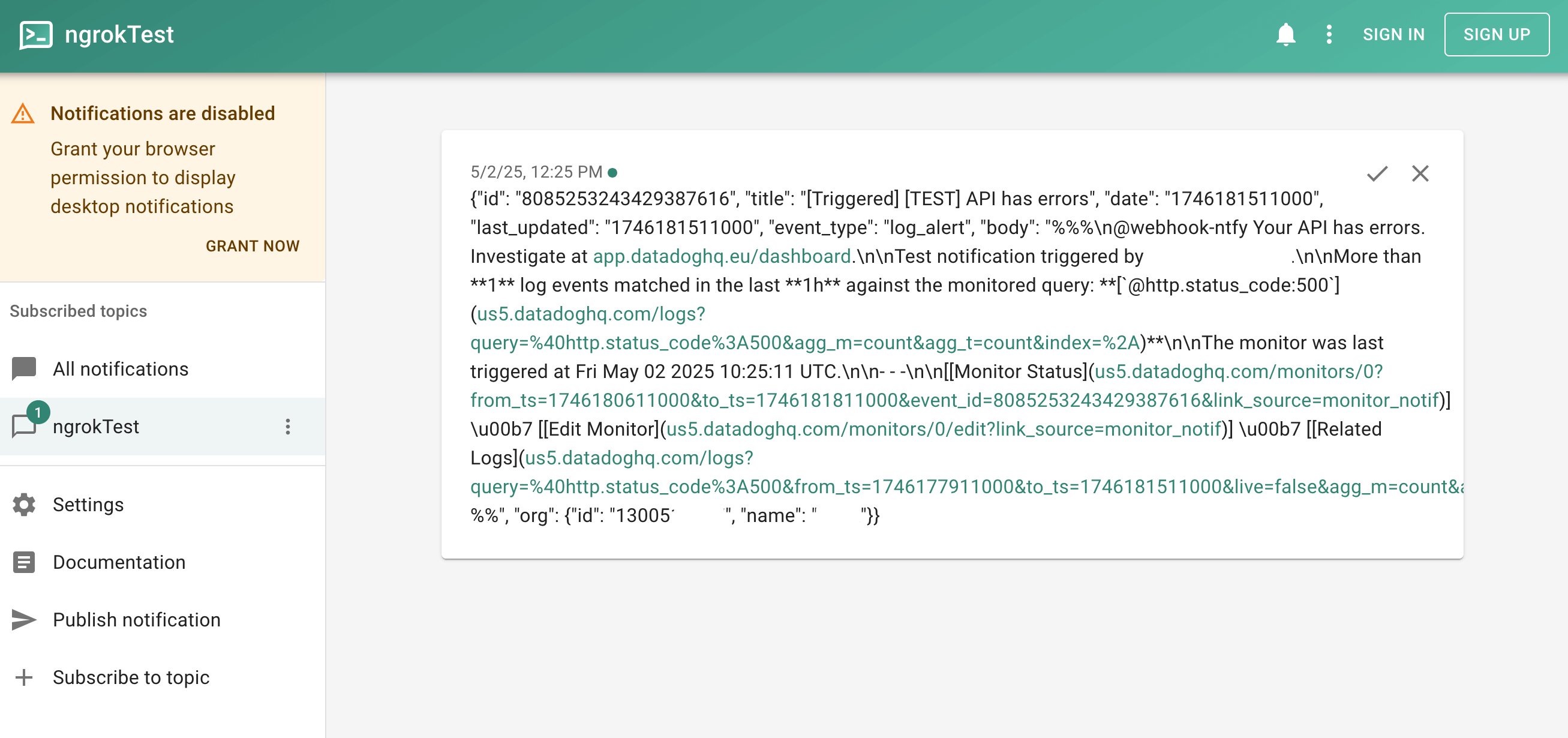 Datadog notify